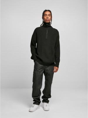 Мъжки плетен пуловер с висока яка в черно Urban Classics Troyer Мъжки плетен пуловер с висока яка в черно Urban Classics Troyer