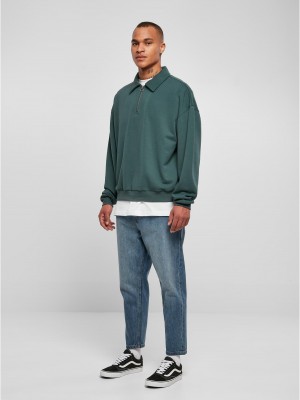 Мъжки суичър с половин цип в зелен цвят Urban Classics Collar Crew