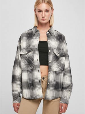 Дамска карирана риза Urban Classics Ladies Shirt whitesand/black