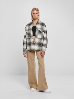 Дамска карирана риза Urban Classics Ladies Shirt whitesand/black