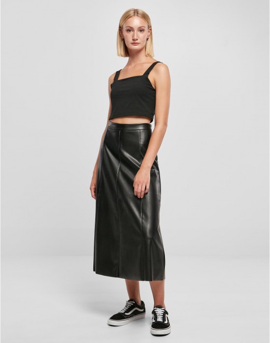 Дамска кожена пола в черен цвят Urban Classics Leather Midi Skirt, Urban Classics, Поли - Complex.bg