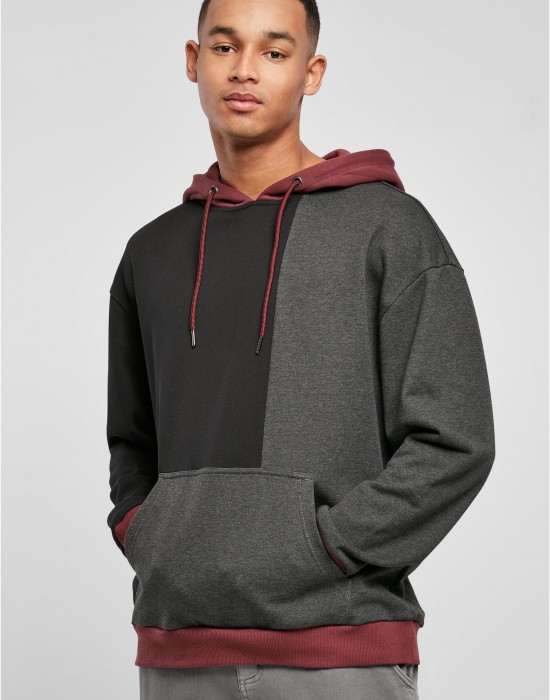 Мъжки суичър с качулка в цветен десен Urban Classics Color Hoody black/charcoal, Urban Classics, Суичъри - Complex.bg