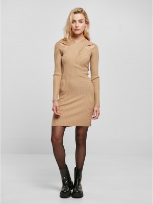 Дамска плетена рокля в бежов цвят Urban Classics Crossed Rib Knit Dress