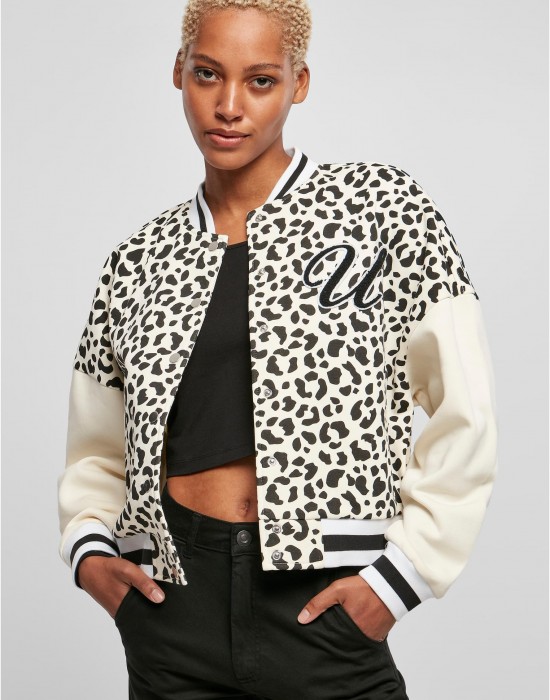 Дамско колежанско яке в цветен десен Urban Classics Ladies Jacket whitesandleo/whitesand, Urban Classics, Якета - Complex.bg