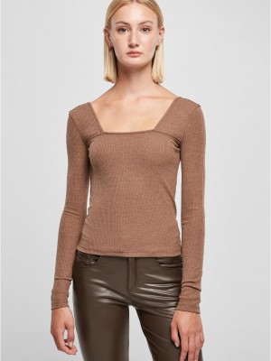 Дамска блуза в кафяв цвят Urban Classics Ladies Longsleeve Дамска блуза в кафяв цвят Urban Classics Ladies Longsleeve