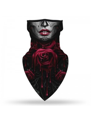 Бандана маска с уши нов дизайн HoodStyle черна с роза