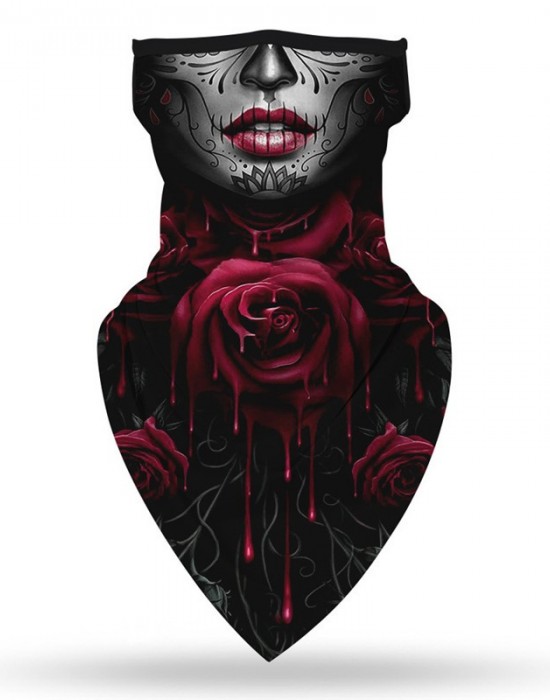 Бандана маска с уши нов дизайн HoodStyle черна с роза, Hoodstyle, Бандани с уши - Complex.bg