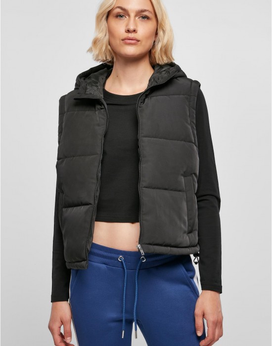 Дамска грейка с качулка в черен цвят Urban Classics Puffer Vest, Urban Classics, Якета - Complex.bg