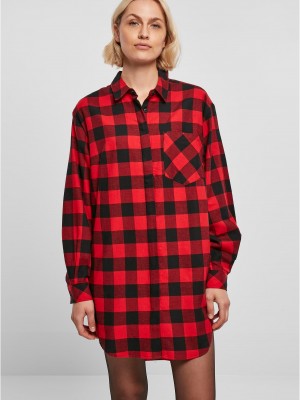 Дамска карирана риза тип рокля Urban Classics Shirt Dress black/red XXL
