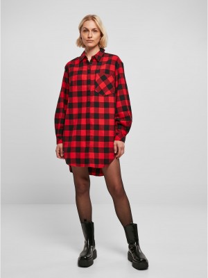 Дамска карирана риза тип рокля Urban Classics Shirt Dress black/red XXL