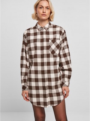 Дамска карирана риза тип рокля Urban Classics Shirt Dress pink/brown