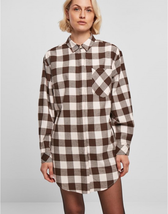 Дамска карирана риза тип рокля Urban Classics Shirt Dress pink/brown, Urban Classics, Рокли - Complex.bg