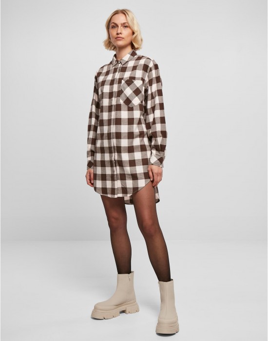 Дамска карирана риза тип рокля Urban Classics Shirt Dress pink/brown, Urban Classics, Рокли - Complex.bg