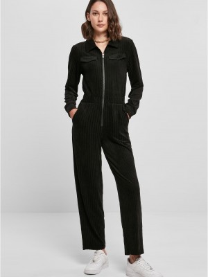 Дамски дълъг гащеризон в черен цвят Urban Classics Ladies Velvet Suit
