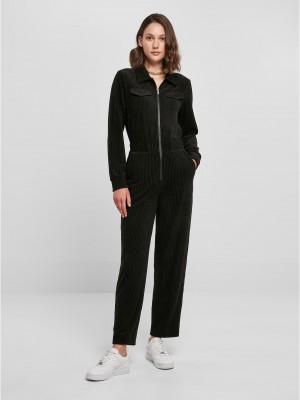 Дамски дълъг гащеризон в черен цвят Urban Classics Ladies Velvet Suit