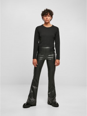 Дамски кожен панталон с широк крачол в черен цвят Urban Classics