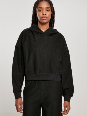 Дамски къс суичър с качулка в черен цвят Urban Classics Hoody
