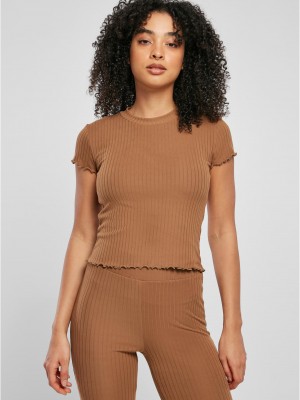 Дамска тениска в бежов цвят Urban Classics Ladies Short Rib Tee