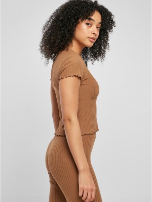 Дамска тениска в бежов цвят Urban Classics Ladies Short Rib Tee