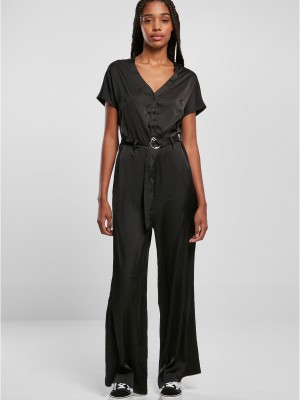 Дамски дълъг сатенен гащеризон в черен цвят Urban Classics Satin Jumpsuit