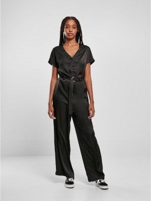 Дамски дълъг сатенен гащеризон в черен цвят Urban Classics Satin Jumpsuit