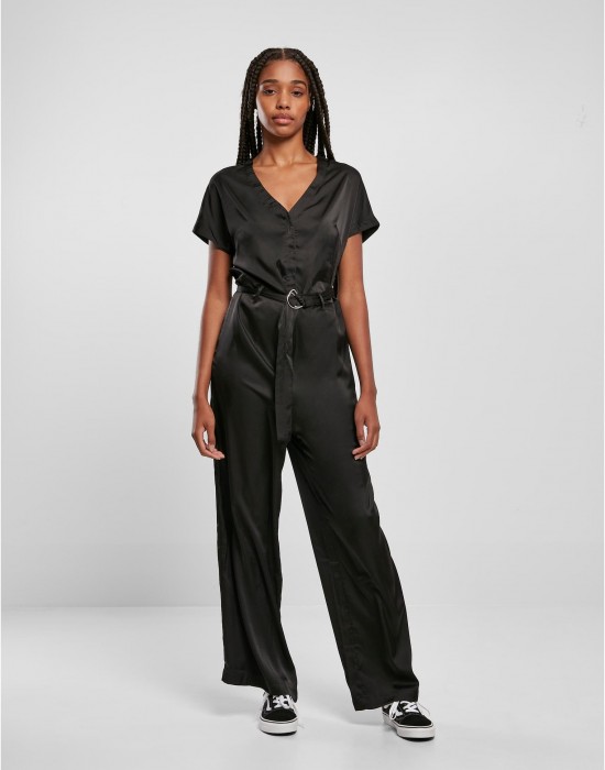 Дамски дълъг сатенен гащеризон в черен цвят Urban Classics Satin Jumpsuit, Urban Classics, Жени - Complex.bg