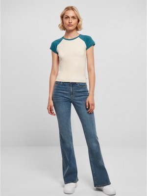 Дамска тениска в цвят екрю с цветни ръкави Urban Classics whitesand/jasper