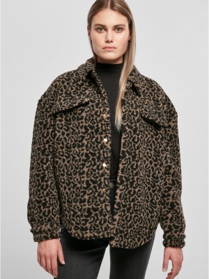 Дамска пухкава риза в леопардов принт Urban Classics  AOP Sherpa Overshirt