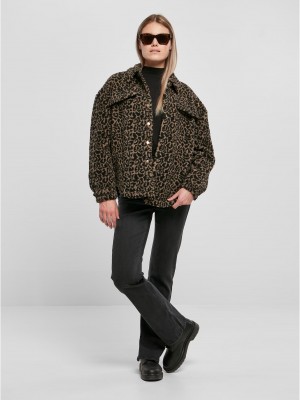 Дамска пухкава риза в леопардов принт Urban Classics  AOP Sherpa Overshirt