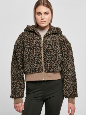 Дамско късо пухкаво яке с качулка в леопардов принт Urban Classics AOP Sherpa Дамско късо пухкаво яке с качулка в леопардов принт Urban Classics AOP Sherpa