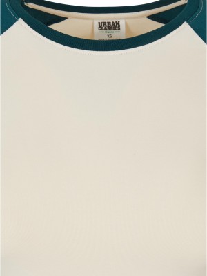 Дамска къса блуза с дълъг ръкав в бял и тюркоазен цвят Urban Classics whitesand/jasper Дамска къса блуза с дълъг ръкав в бял и тюркоазен цвят Urban Classics whitesand/jasper