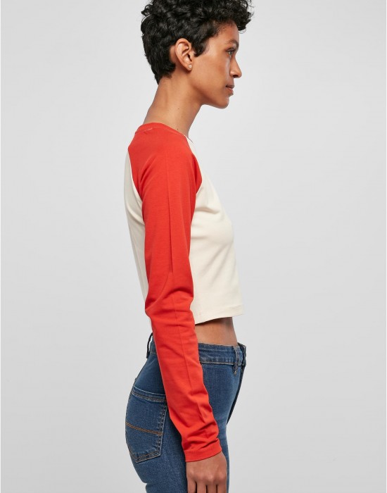 Дамска къса блуза с дълъг ръкав в червено и бяло Urban Classics whitesand/hugered, Urban Classics, Блузи - Complex.bg