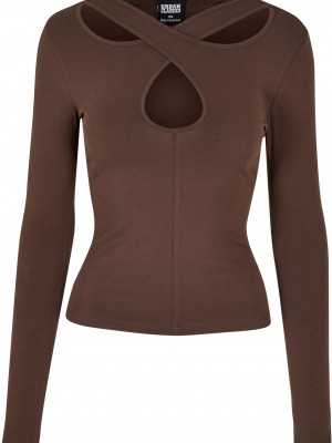 Дамска блуза в кафяв цвят Urban Classics Crossed Cut Out Дамска блуза в кафяв цвят Urban Classics Crossed Cut Out