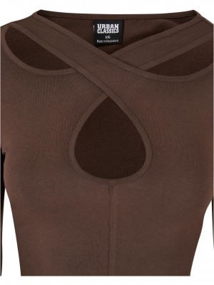 Дамска блуза в кафяв цвят Urban Classics Crossed Cut Out Дамска блуза в кафяв цвят Urban Classics Crossed Cut Out