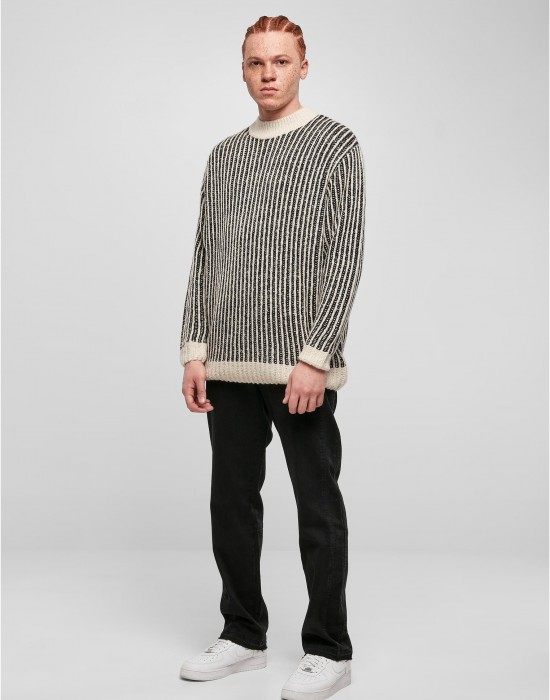 Мъжки плетен пуловер в черно и бяло Urban Classics Two Tone Sweater, Urban Classics, Блузи - Complex.bg