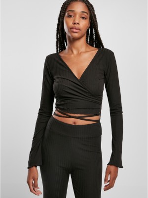 Дамска блуза в черен цвят Urban Classics Rib Wrapped Longsleeve Дамска блуза в черен цвят Urban Classics Rib Wrapped Longsleeve