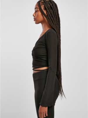 Дамска блуза в черен цвят Urban Classics Rib Wrapped Longsleeve Дамска блуза в черен цвят Urban Classics Rib Wrapped Longsleeve