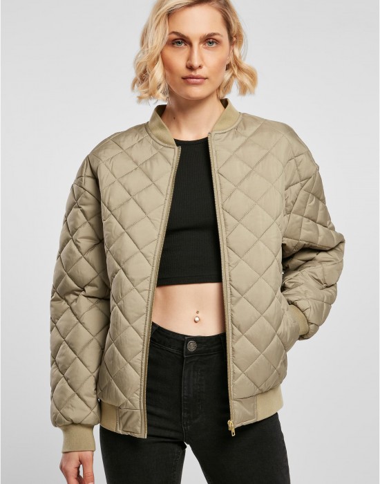 Дамско яке тип бомбър в цвят каки Urban Classics Diamond Quilted Jacket, Urban Classics, Якета - Complex.bg