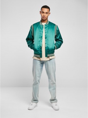 Мъжко колежанско яке в цвят тюркоаз Urban Classics Satin