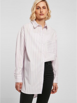 Дамска дълга риза в бяло и светлолилаво Urban Classics Ladies Oversized Stripe Shirt