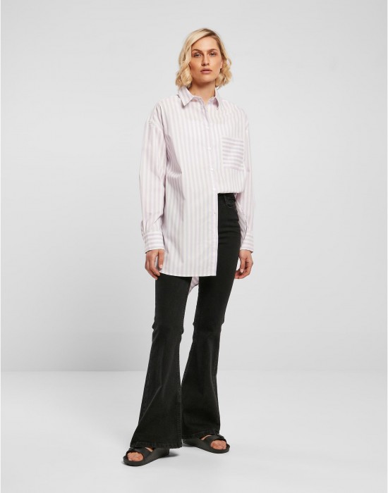 Дамска дълга риза в бяло и светлолилаво Urban Classics Ladies Oversized Stripe Shirt, Urban Classics, Жени - Complex.bg