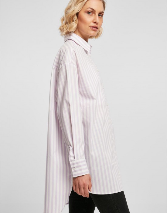 Дамска дълга риза в бяло и светлолилаво Urban Classics Ladies Oversized Stripe Shirt, Urban Classics, Жени - Complex.bg