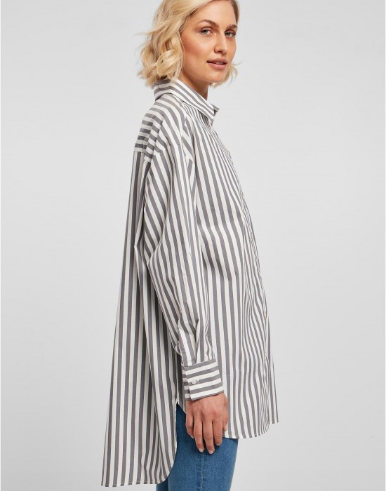 Дамска дълга риза в сиво и бяло Urban Classics Ladies Oversized Stripe Shirt, Urban Classics, Жени - Complex.bg