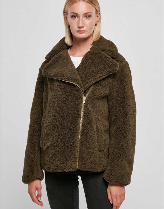 Дамско пухкаво яке в цвят маслина Ladies Sherpa Jacket, Urban Classics, Якета - Complex.bg