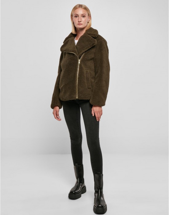 Дамско пухкаво яке в цвят маслина Ladies Sherpa Jacket, Urban Classics, Якета - Complex.bg