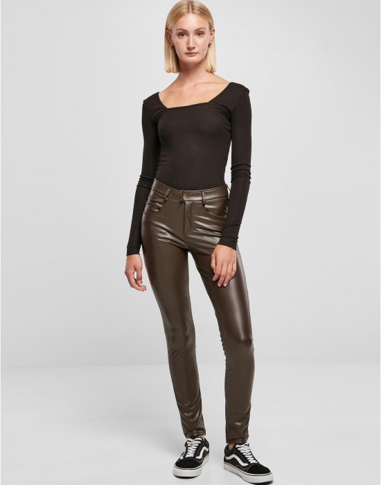 Дамски кожен панталон в кафяв цвят Urban Classics Ladies Leather Pants, Urban Classics, Панталони - Complex.bg