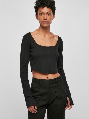 Дамска къса блуза с дълги ръкави в черен цвят Urban Classics Corsage Longsleeve Дамска къса блуза с дълги ръкави в черен цвят Urban Classics Corsage Longsleeve