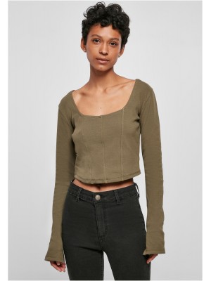 Дамска къса блуза с дълги ръкави в цвят маслина Urban Classics Corsage Longsleeve Дамска къса блуза с дълги ръкави в цвят маслина Urban Classics Corsage Longsleeve