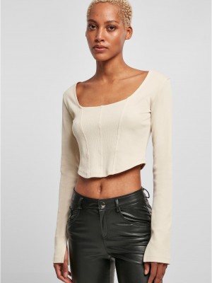 Дамска къса блуза с дълги ръкави в цвят екрю Urban Classics Corsage Longsleeve Дамска къса блуза с дълги ръкави в цвят екрю Urban Classics Corsage Longsleeve