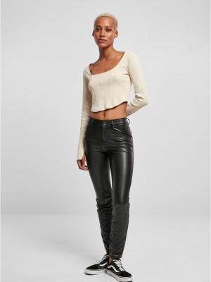 Дамска къса блуза с дълги ръкави в цвят екрю Urban Classics Corsage Longsleeve Дамска къса блуза с дълги ръкави в цвят екрю Urban Classics Corsage Longsleeve